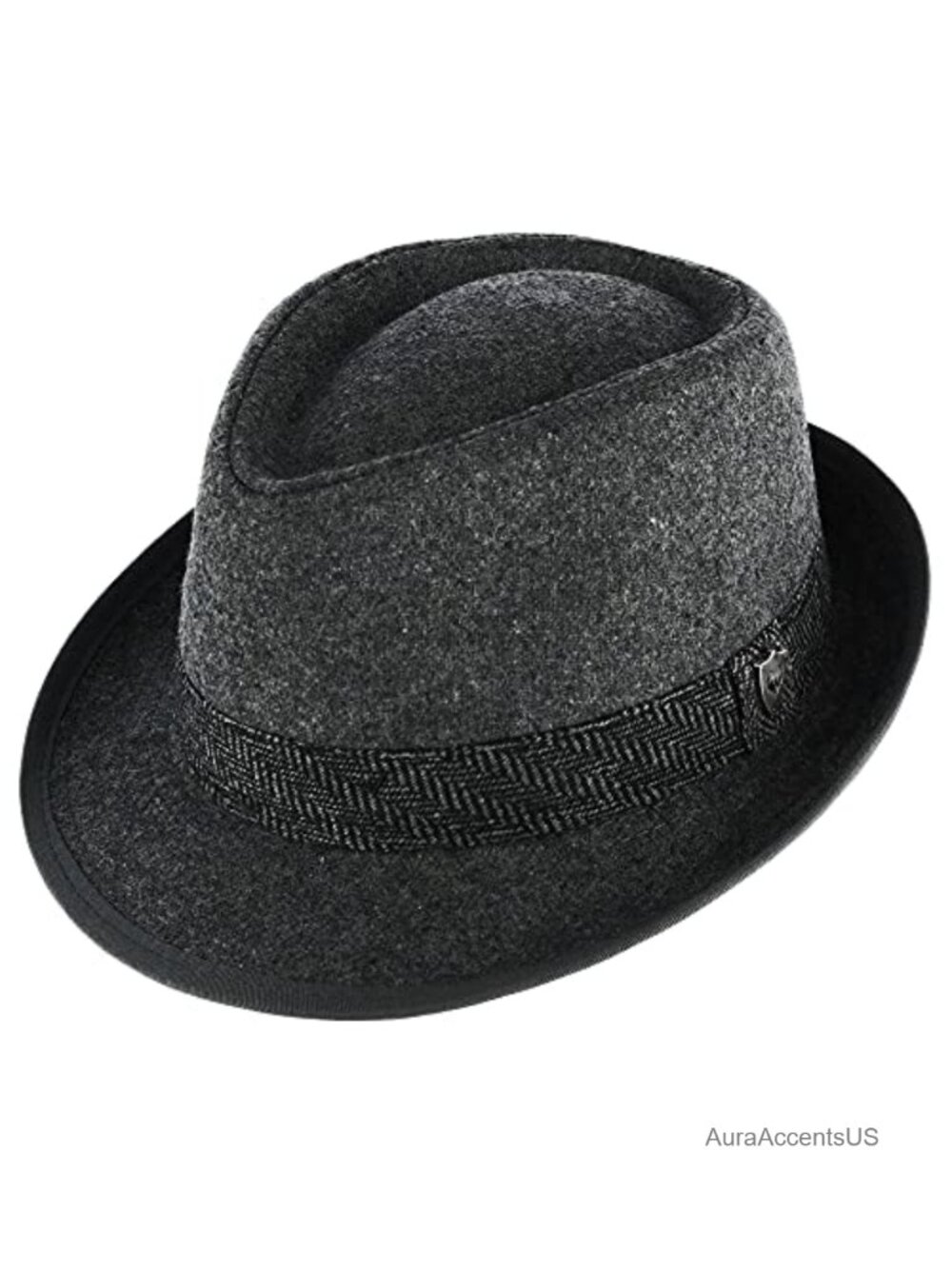 Men's Wool Blend Fedora Hat with Herringbone Band, 2" Brim, Classic Structured